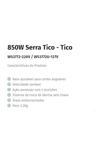 Serra tico tico elétrica - 220V - Wesco - WS3772